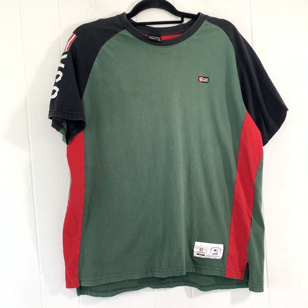 Vtg South Pole Mens XL T Shirt Colorblock USA Green Red Black Short Sleeve 90s